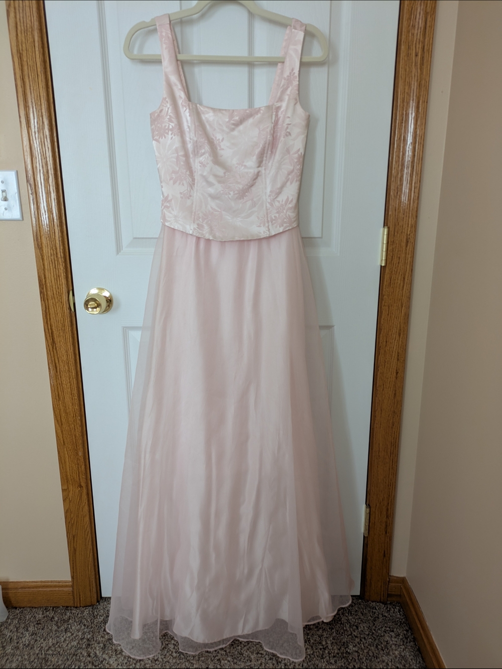 Betsy & Adam Pale Pink Corset Bodice Sheer Floor-Length Dress